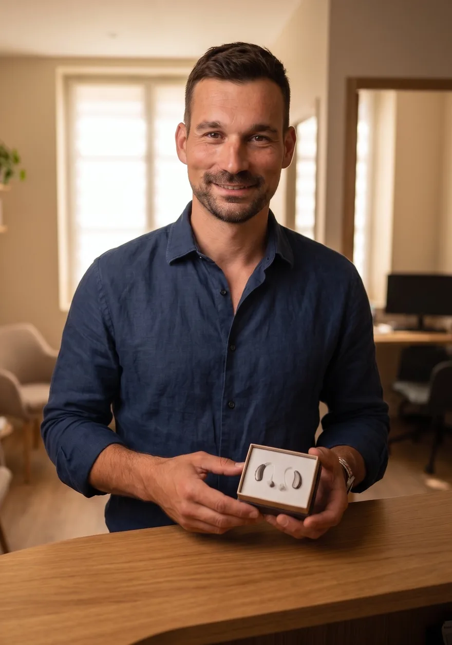 Cédric Korber, audioprothésiste, dans son centre de Thorey-en-Plaine